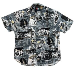 Jams World Jams Fast Vincent HRD Motorcycle Print Crinkle Rayon Shirt Mens L
